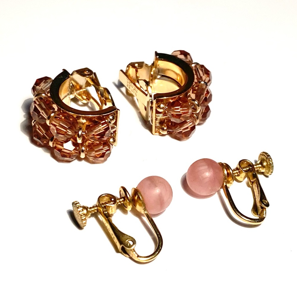 Napier Crystal Clip On & Pink Screw Back Earrings - Picture 2 of 14